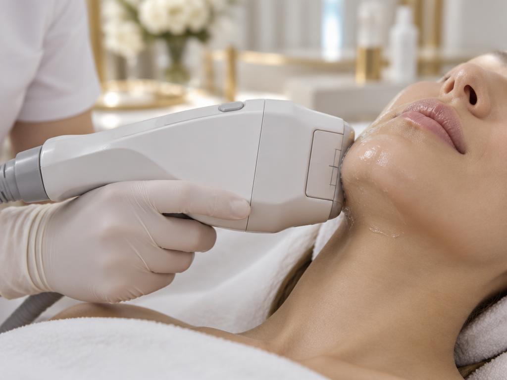 Cabezal de HIFU aplicado sobre la línea mandibular