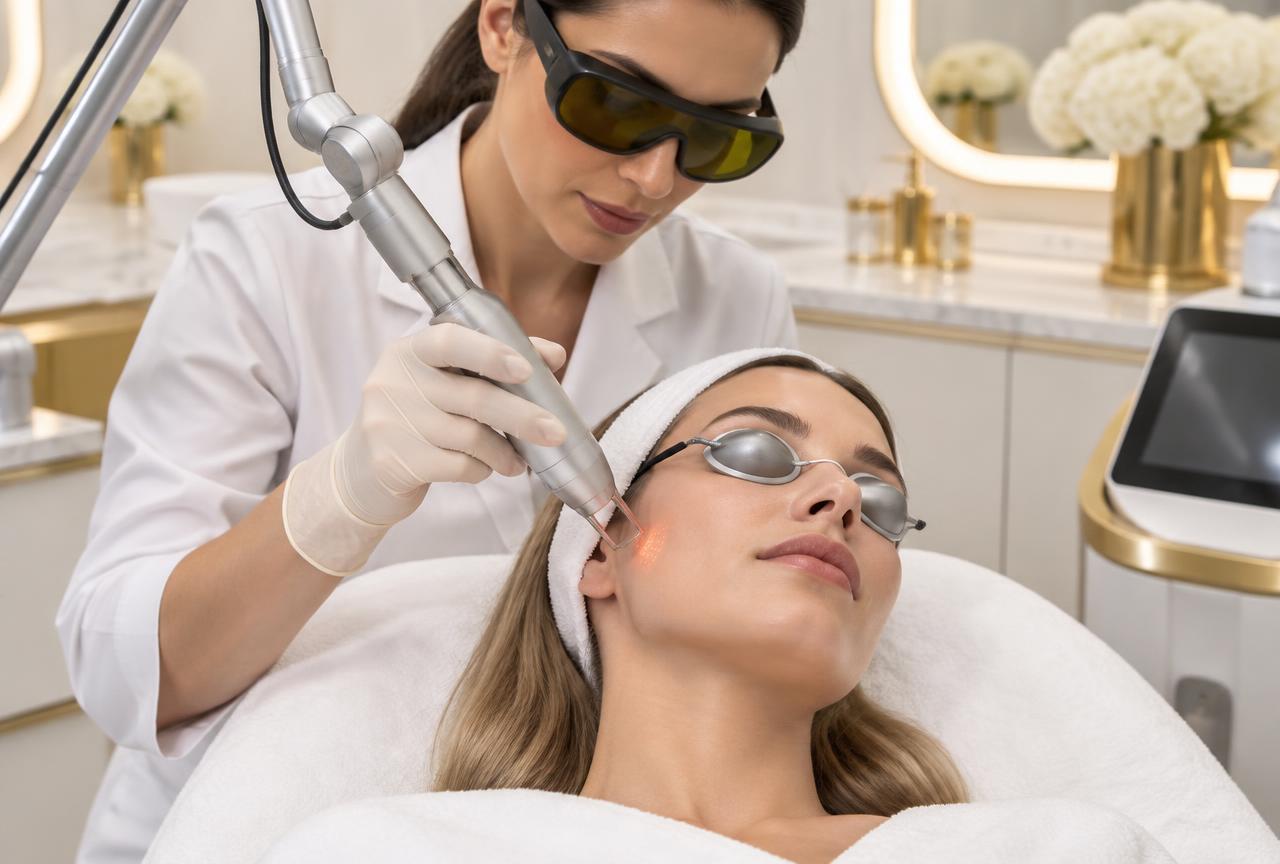 Sesión de láser CO2 facial con protección ocular