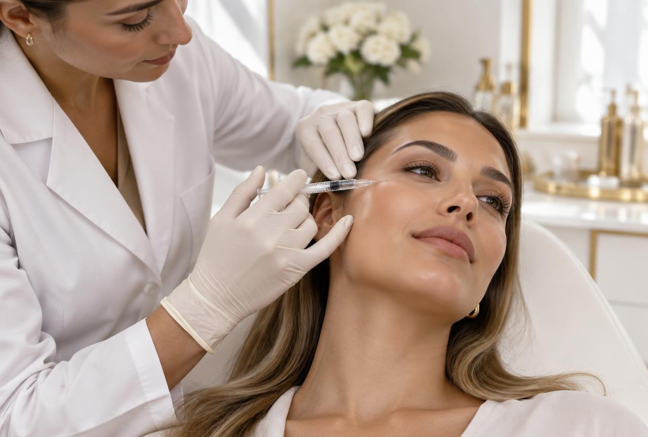 Médico realizando una infiltración de ácido hialurónico en el pómulo